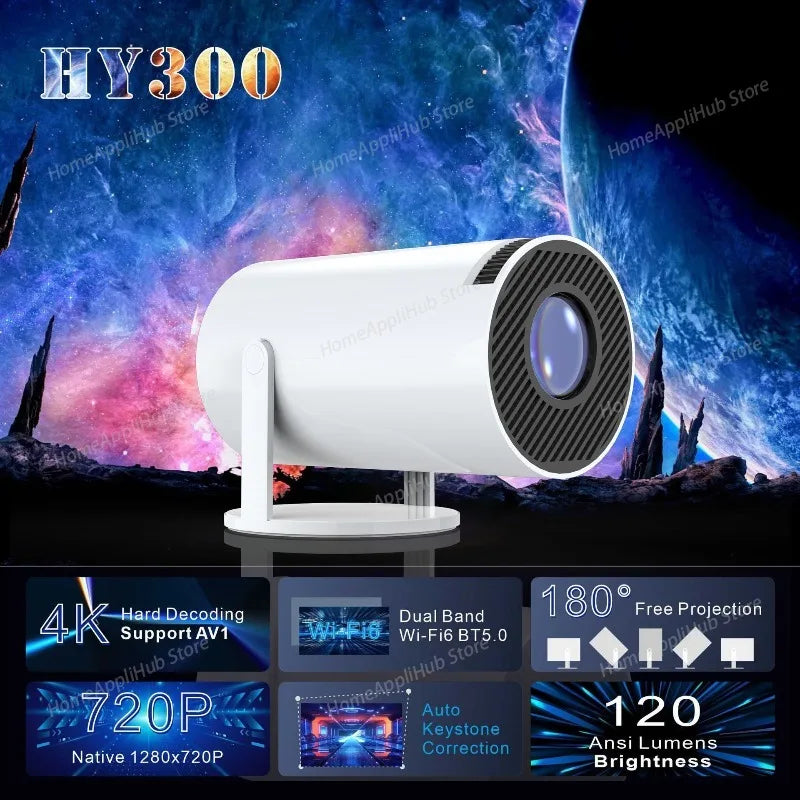 HY300 Home Projector 4K Portable LCD Ultra HD Wall Projection Wireless Screen Mirroring Android 1080P
