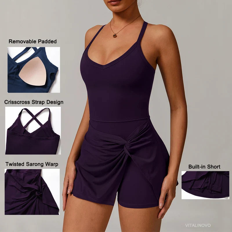 EcoSport Femme: Vestido de tenis con cuello en V con brasier y shorts