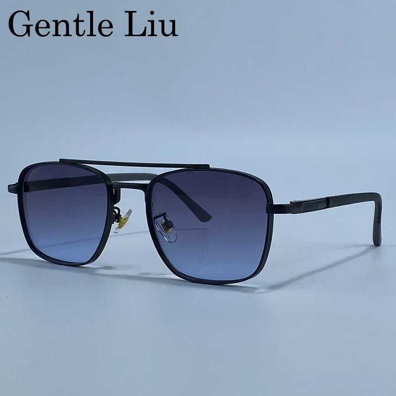 2026 Luxury Square Sunglasses Men Retro Double Bridge Metal Frame Driving Eyewear Vintage Sun Glasses For Male Outdoor Shades