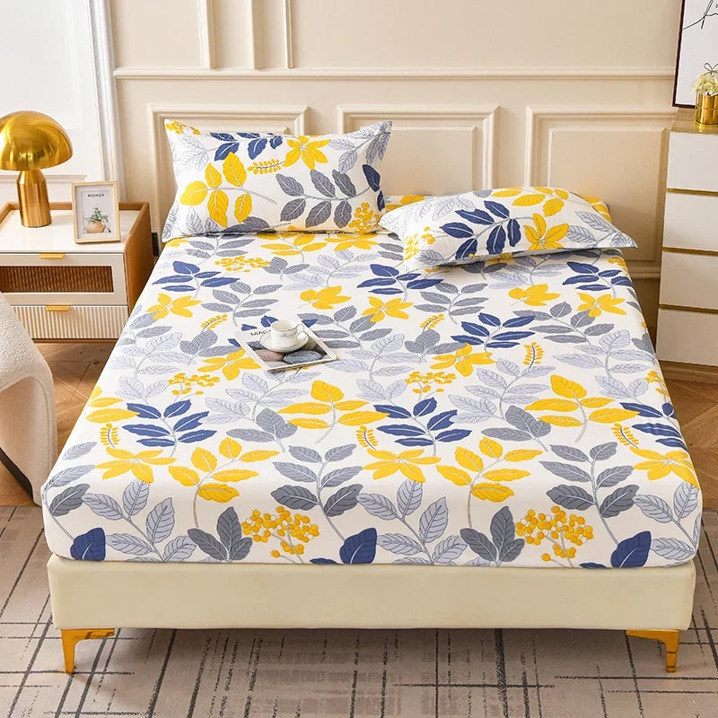 Red Flower Printed Bed Sheet Sets Queen/King Size sabanas cama matrimonial Reactive Printed Fitted Bedsheets for Double Bed