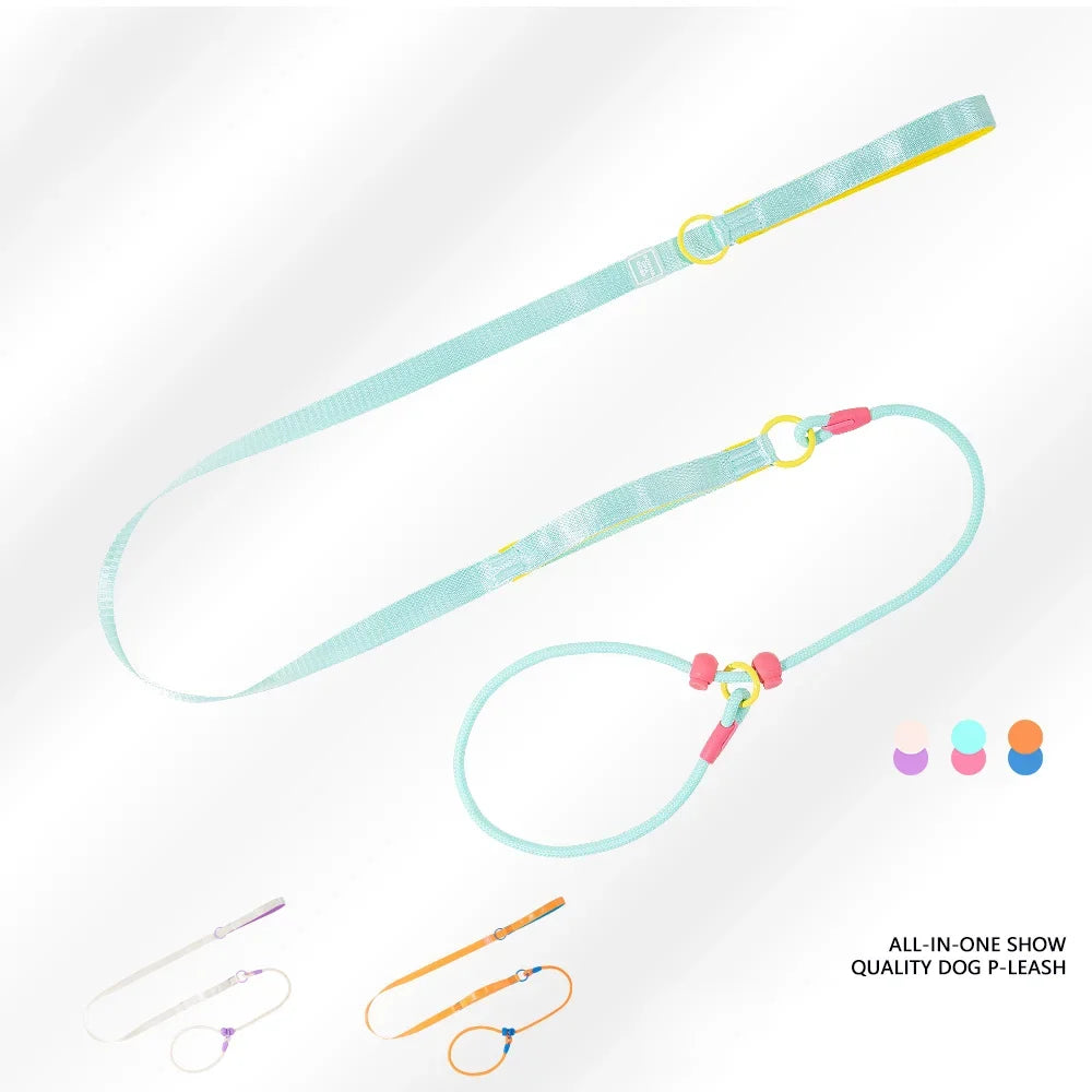 Double Handle Pet Dog Training Round Rope Light Weight Nylon P Chain Adjustable for Small Medium Dogs Walking Leash Pet Supplies