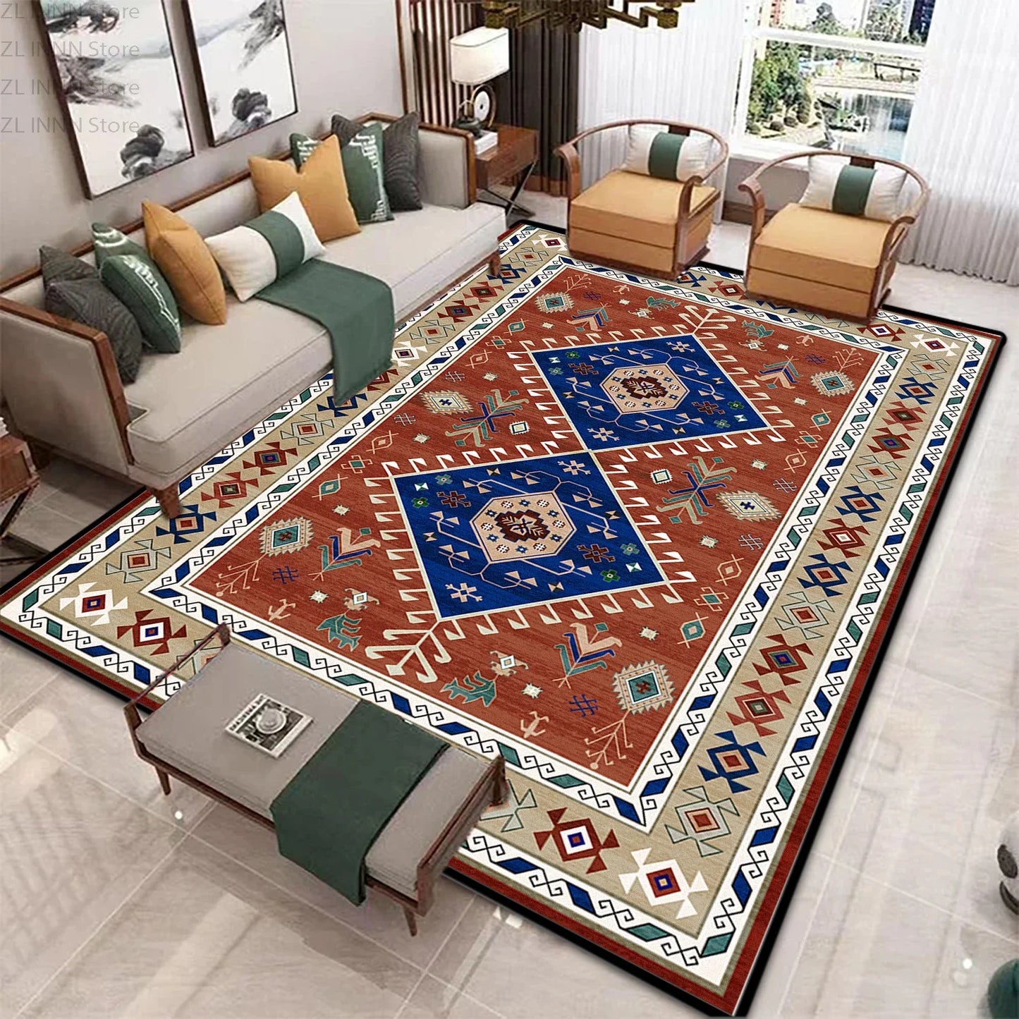 Persian Ethnic Carpet for Living Room Luxury Decoration Home Large Area Non-slip Rug 200x300 Non-slip Washable Bedroom Mat Soft