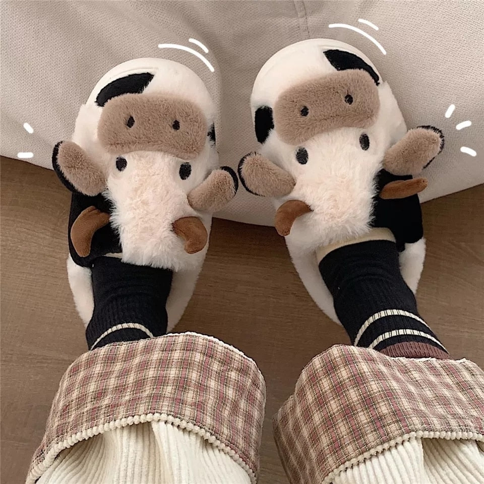 Pantuflas de vaca peludas