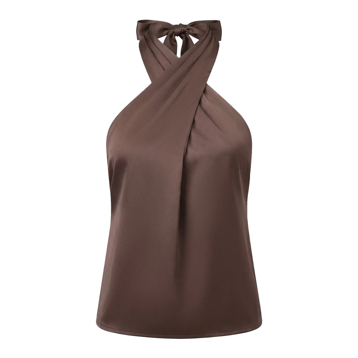 Women Fashion Sleeveless Halter Neck Tank Tops Summer Solid Color Backless Satin Casual Vests Streetwear