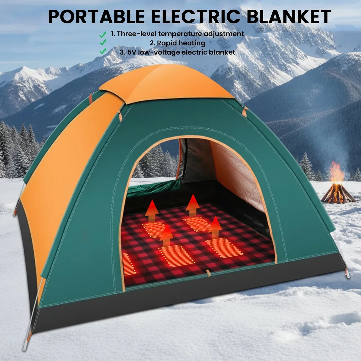 Winter Camping Gear- Sleeping Electric Heating Pads 3 Temp Adjustament Heating Cushion Pad Cold Resistant for Outdoor Sports Mat