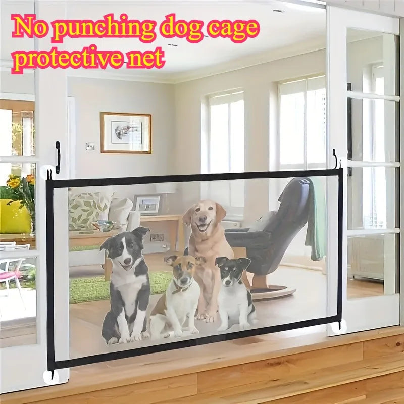 Non-Punch Retractable Pet Fence, Adjustable Portable Safety Gate, Indoor Outdoor Isolation Barrier for Dogs & Cats