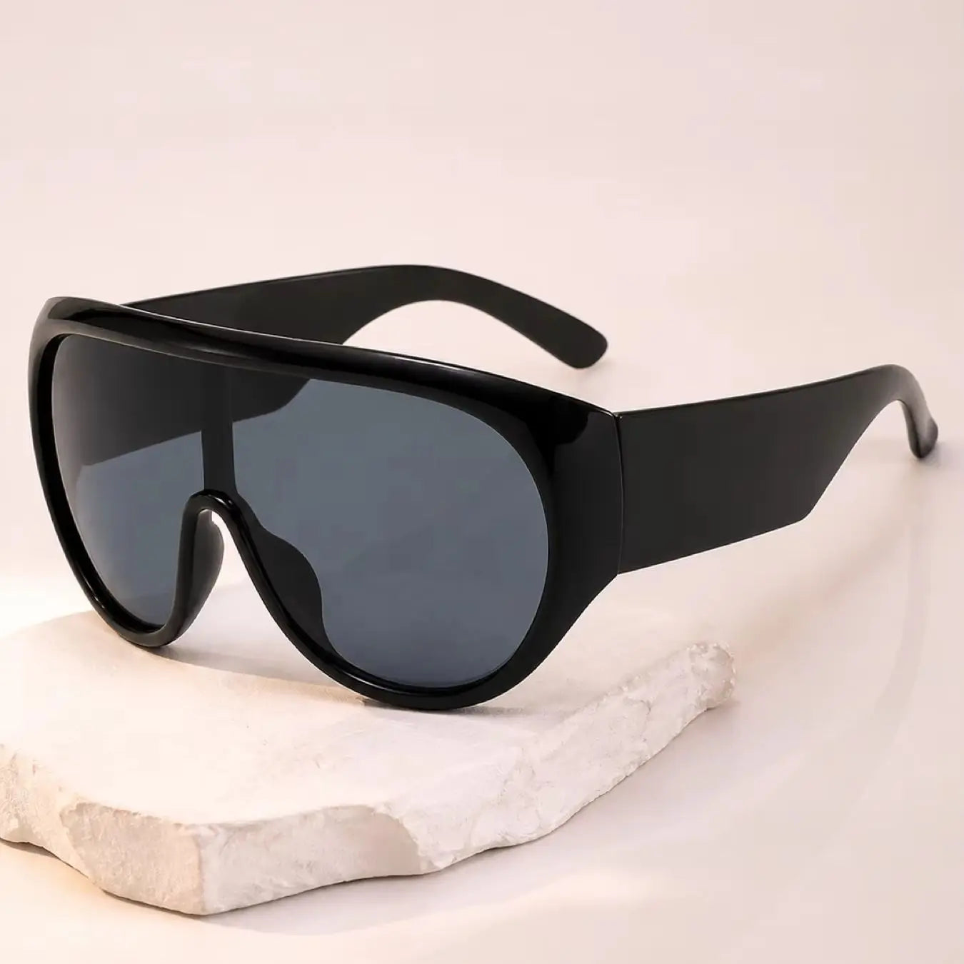 Y2K Wide Rim Shield Sunglasses, Unisex Oversized Wraparound Frame Solid Lens Street Style Eyewear