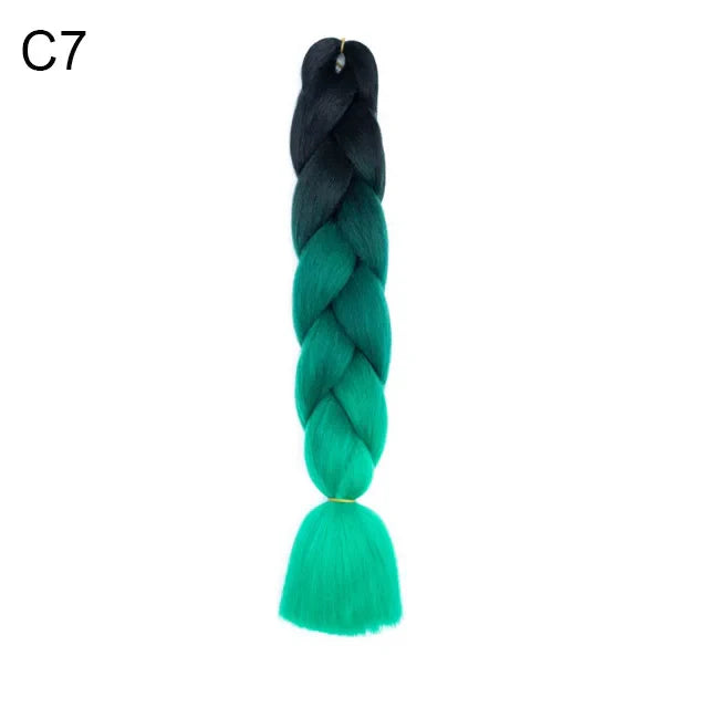 24-Inch Yaki Braids Ombre Jumbo Braiding Hair | Green Synthetic Hair Extensions for DIY Styles