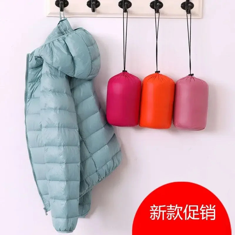 8XL Cheap Ultra Light Down Winter Warm Hooded Feather Puffer Jacket For Girl Short Spring Autumn Coat Female Women Big Size Duck