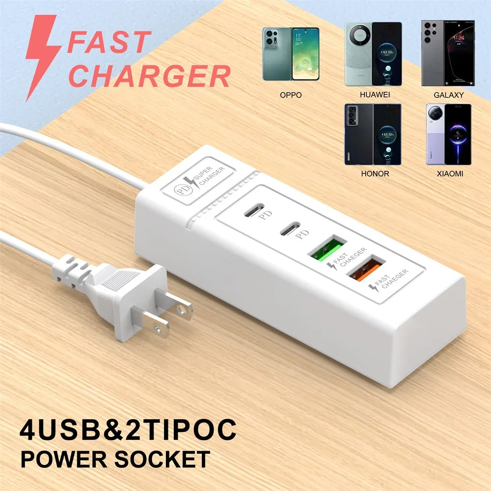 Multi Ports USB C Charger Power Strip PD Type C Fast Charging Wall Charger Socket Quick Charge 3.0 EU/US/UK Plug Power Adapter