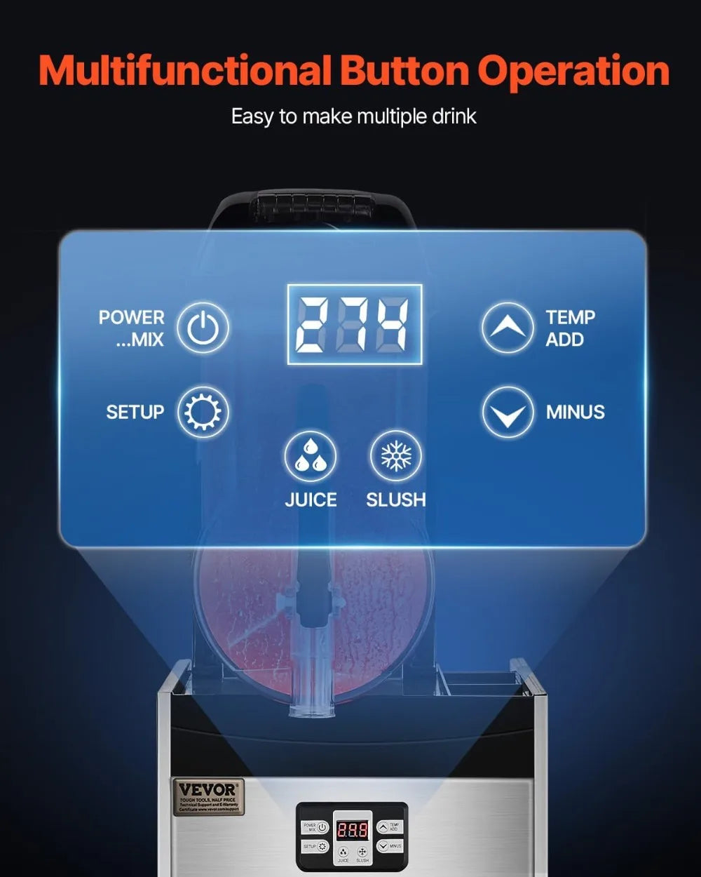 Commercial Slushy Machine 12L 48 Cups Frozen Drink Maker Stainless Steel Slushie Machine for Home Party
