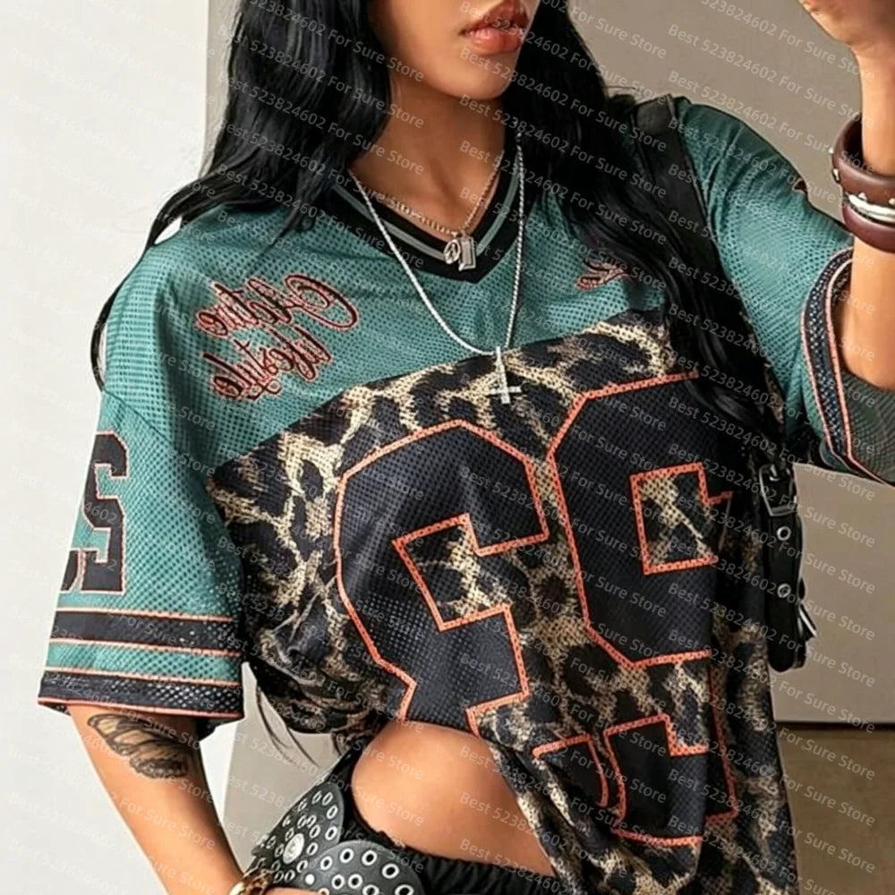 Mesh Colorblock Streetwear Graphic T-Shirt