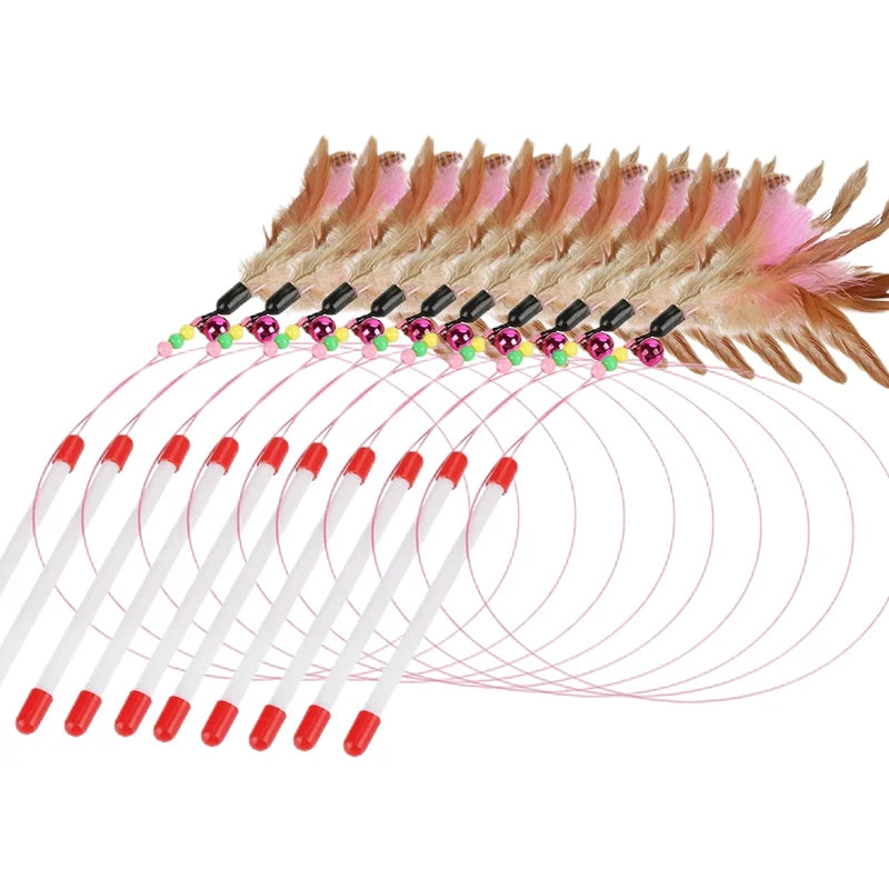1-10pc Interactive Cat Feather Toy Accessories Pet Supply Wand Kitten