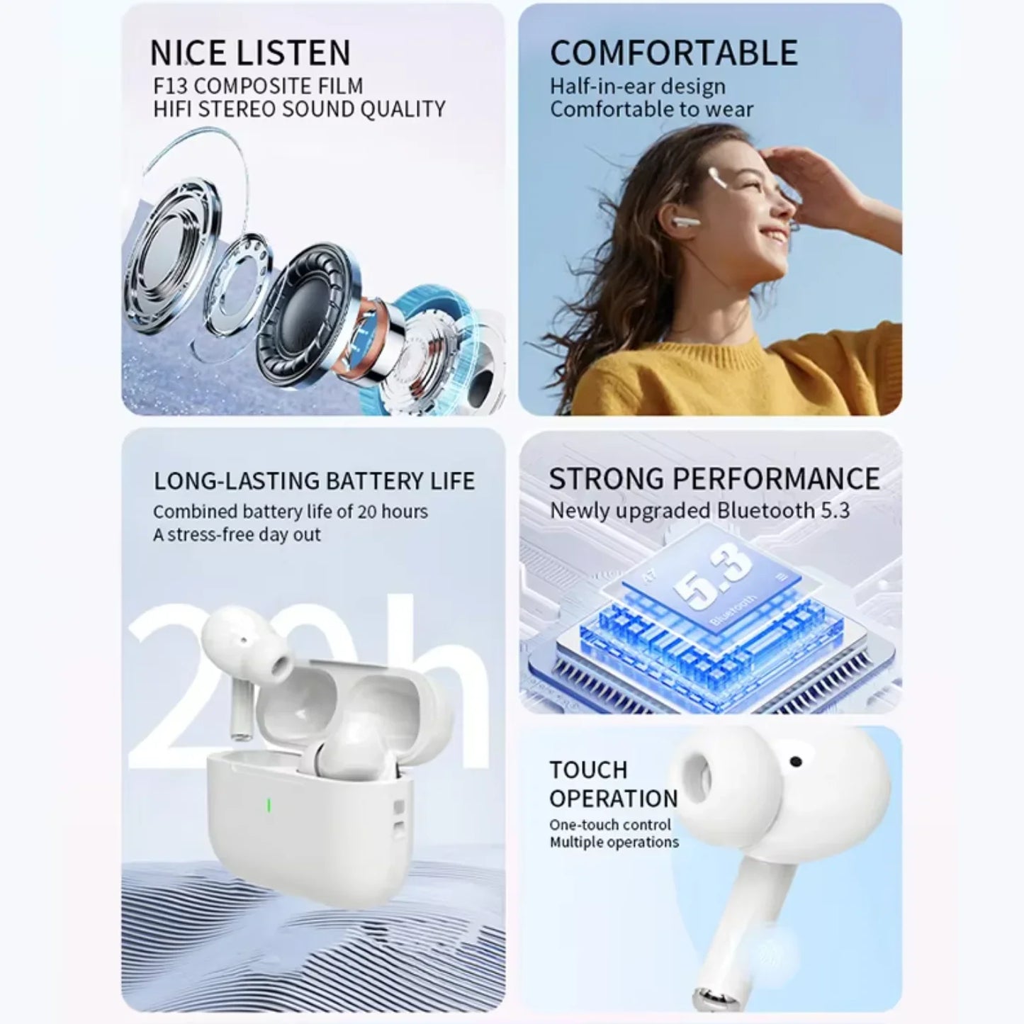 UEESFIT A5 Bluetooth Earphone ENC Mini Wireless Earbuds Active Noise Cancelling Sport Headsets Game Headphone For All Smartphone