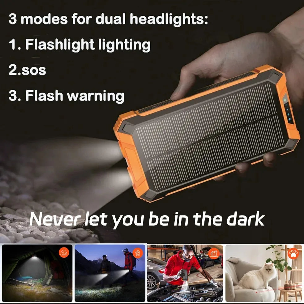 Solar Power Bank 38000mAh, Portable Solar External Battery Pack Built-in 4 Cable, 22.5W Portable Charger for Camping and Outdoor