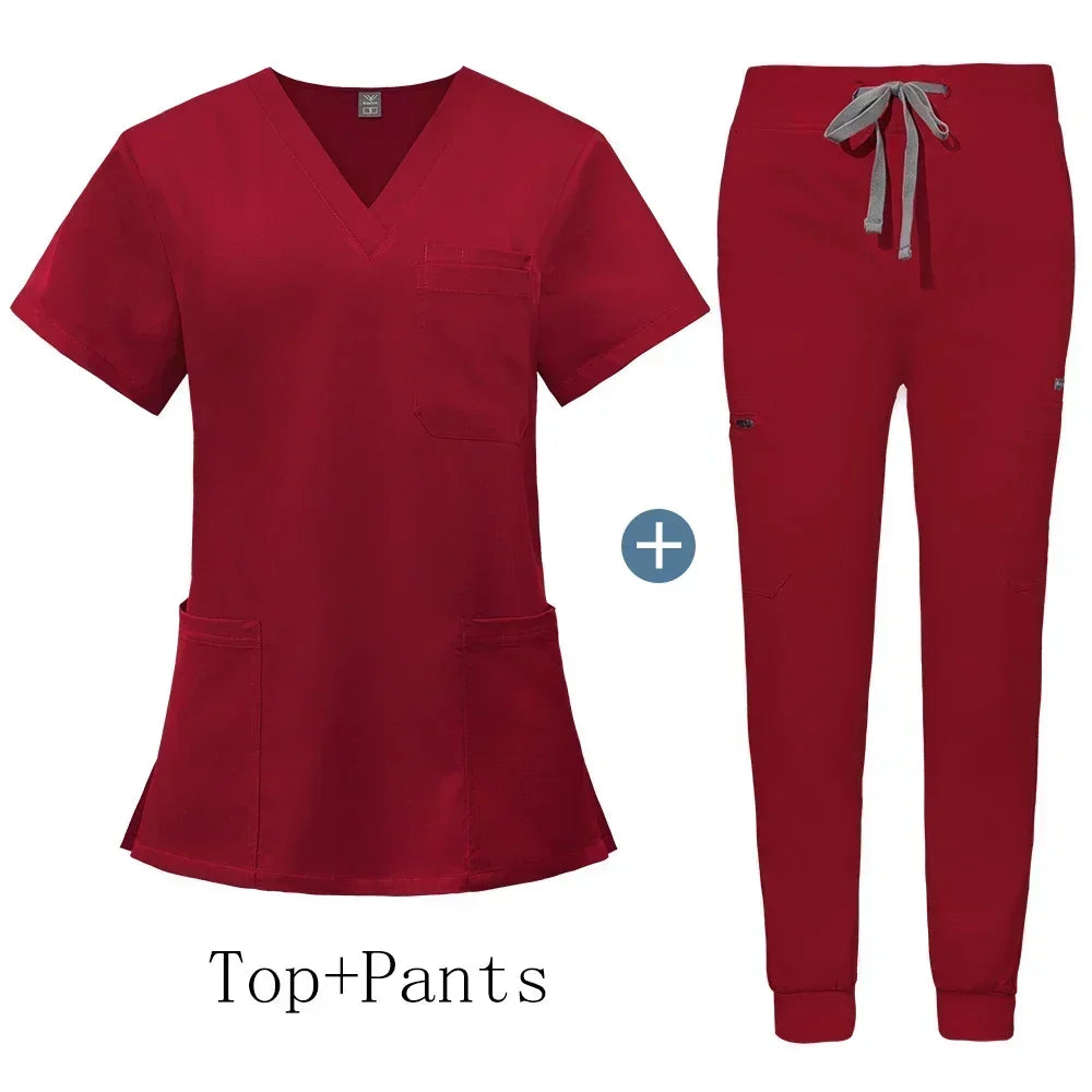 Unisex V-Neck Scrub Set with Jogger Pants