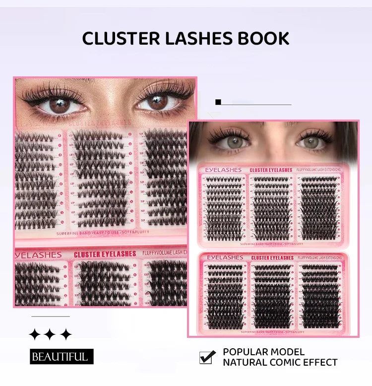 DINGSEN Eyelash Clusters Book Large Capacity Volume Individual Lashes Book Natural Long DIY Cluster Eyelash Extensions Makeup