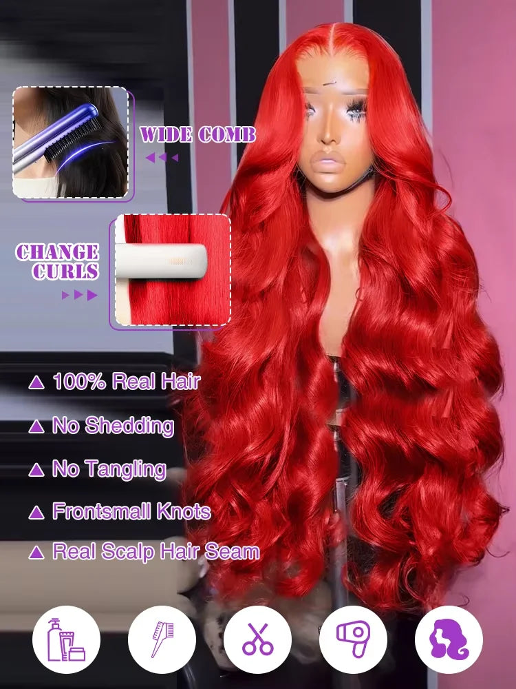Hot Red Body Wave 13x6 HD Lace Human Hair Wig