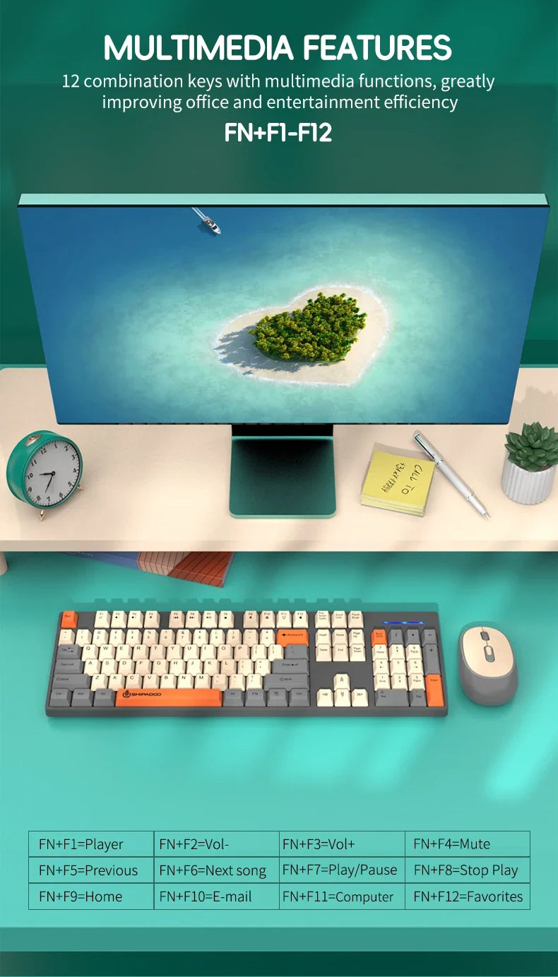 Shipadoo Wireless Gaming Keyboard and Mouse Combo for Laptop, Desktop, and Office Use