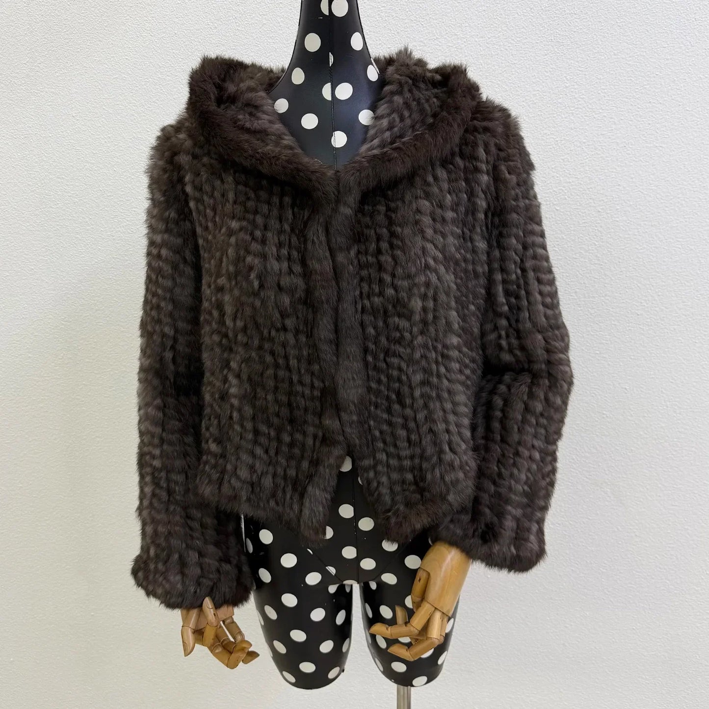 Real Rabbit Fur Hooded Coat Long Sleeve Women Casual Loose Knitted Genuine Fur Jacket With Hood Female Natural Fur Outwear