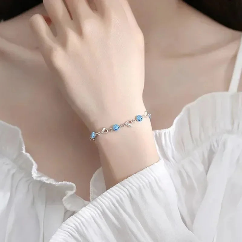 925 Sterling Silver Heart Shaped Necklace Bracelet Set for Women