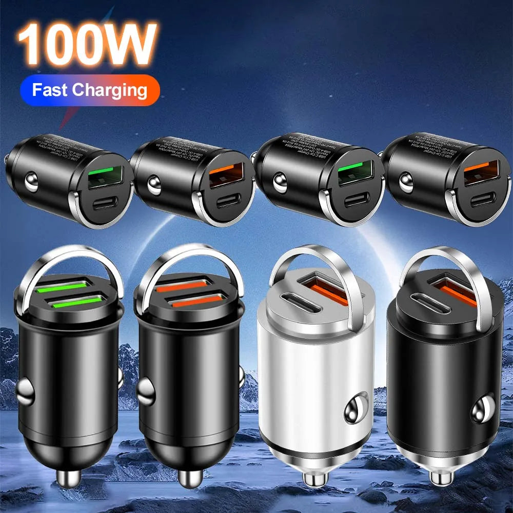 100W Mini PD USB Car Charger Lighter Car Charger for Xiaomi Samsung Huawei Super Fast Charging QC3.0 Car Charger for iPhone