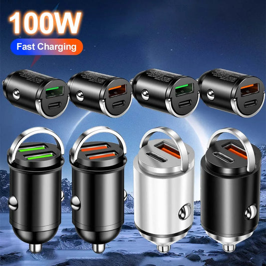 100W Mini PD USB Car Charger Lighter Car Charger for Xiaomi Samsung Huawei Super Fast Charging QC3.0 Car Charger for iPhone