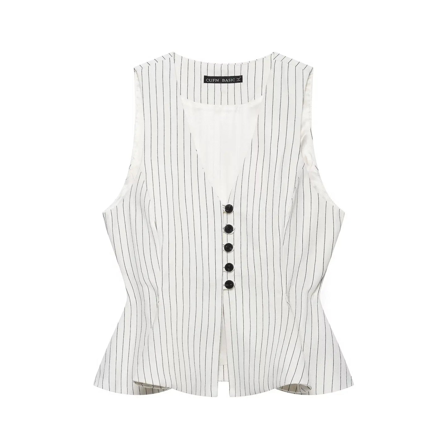 Women Fashion Stripe Sets Sexy Sleeveless Button Fold Hem Top+Wide-Leg Pants Summer Autumn Vacation Leisure New 2 Pieces
