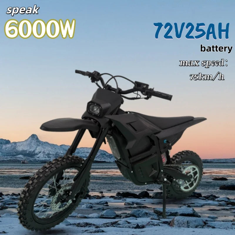 New Off Road Motorcycle Speak 6000W Powerful Motor 72V25AH Battery 75km/h Electric Bicycle 17inch Tire Mountain Electric E-bike