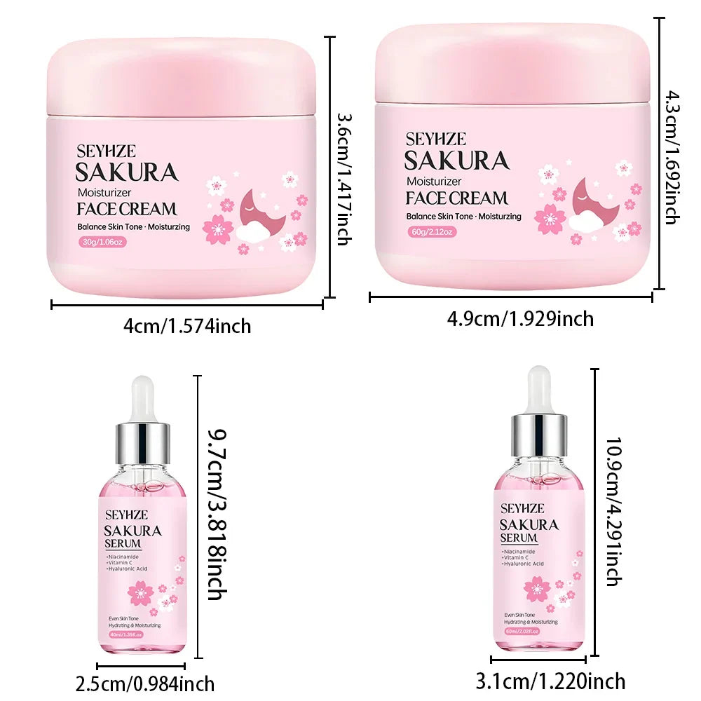 SEYHZE Sakura Collagen Essence + Moisturizing Cream Facial Care Set - 2pcs Packed with Collagen Peptides Vitamin C/E Aloe Niacin