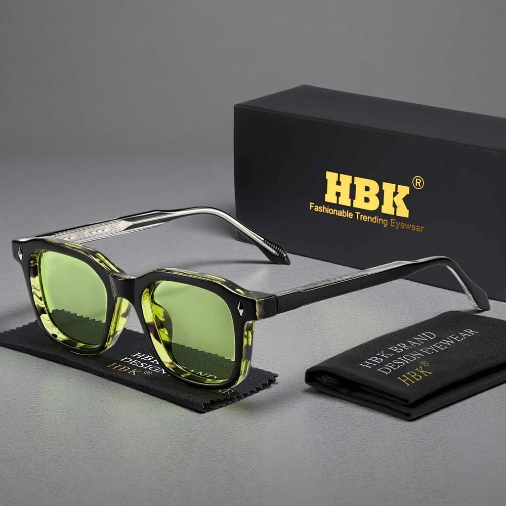 HBK Elegant Square Men's Sunglasses Fashion Frame Vintage Temple Tips Women's Travel Business Party Gift Glasses UV400