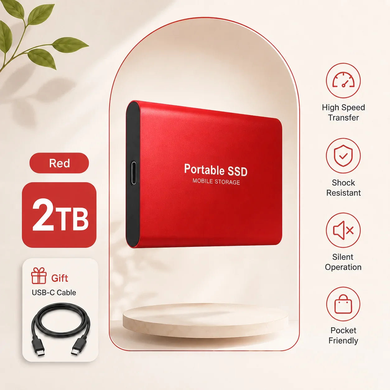 1TB 2TB Shockproof Portable External Hard Drive USB3.2 Type-C SSD Plug Play Hard Disk  For Laptop Mac