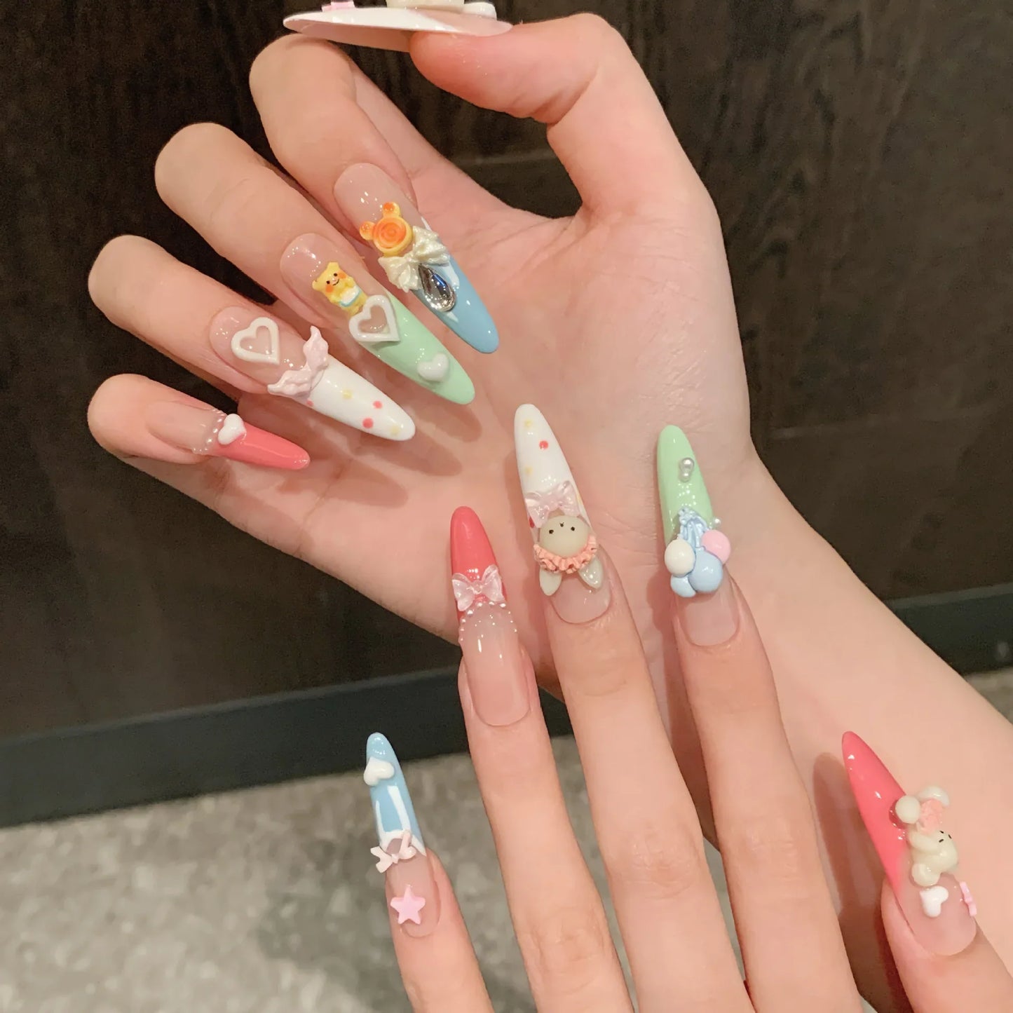 Set de Uñas Postizas Conejito y Oso Kawaii