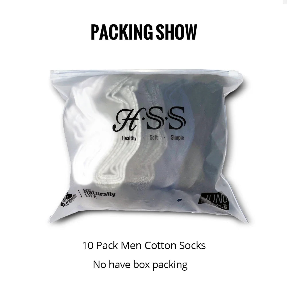 HSS 5/10 Pairs Men's Cotton Blend Socks Black Business Men Socks Soft Breathable Summer Winter for Male Socks Plus Size (6.5-14)