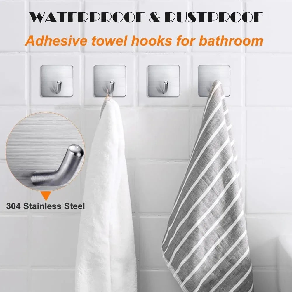 4PCS Stainless Steel Wall Mounted, Wall Mounted Self-Adhesive Hook, Key Holder, Wall Mounted, Towel Rack, Jacket, Bag Hook