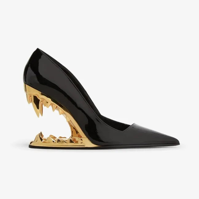 2026 Summer New Metal Tiger Teeth Single Shoes, High Heels, Fashion Show, Women's Wear, Size 44 Women's Sandals