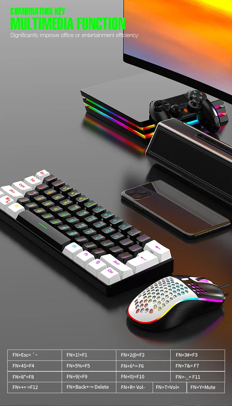 Wired 61-Key Mini Keyboard and Mouse Combo with RGB Backlight - Keyboard Mouse Set for Desktop or Laptop Computers
