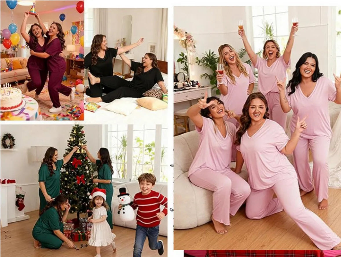 Women's Pajama Sets Short Sleeve with Long Pant Soft Sleepwear Printed pj Loungewear XL to 5XL