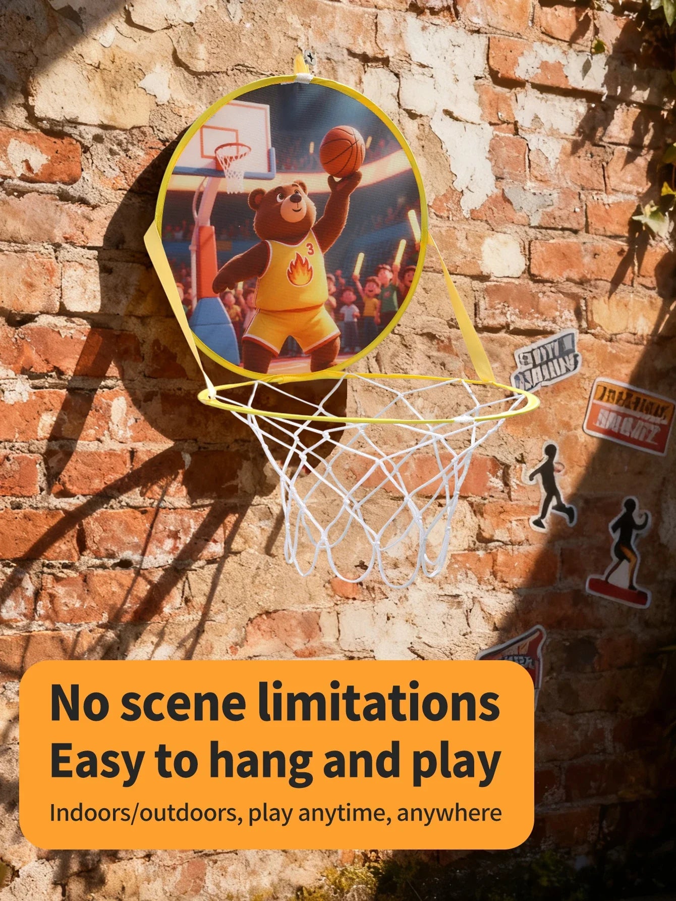 Foldable Basketball Hoop Bear Theme No Drilling 35cm Lightweight Portable Indoor Outdoor Fabric Kids Home Bedroom Yard Play Toy