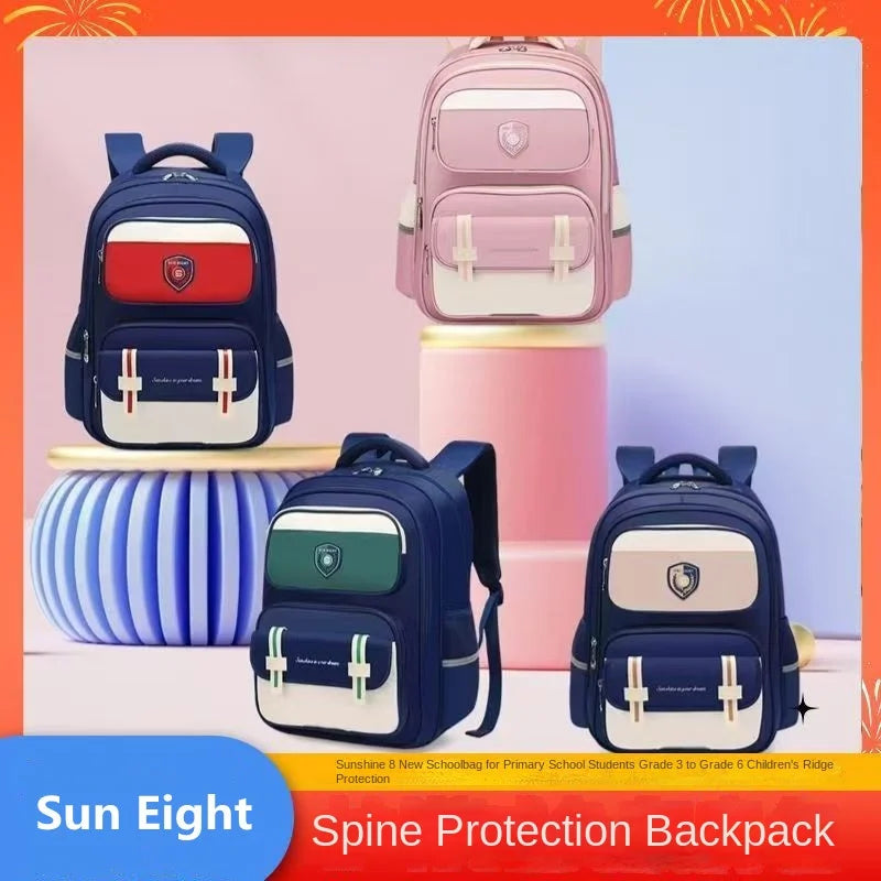 Sun Eight Orthopedic School Bag Grade 3-6 Primary Student Shoulder Backpack Large Capacity Light Water Proof Mochilas Escolares
