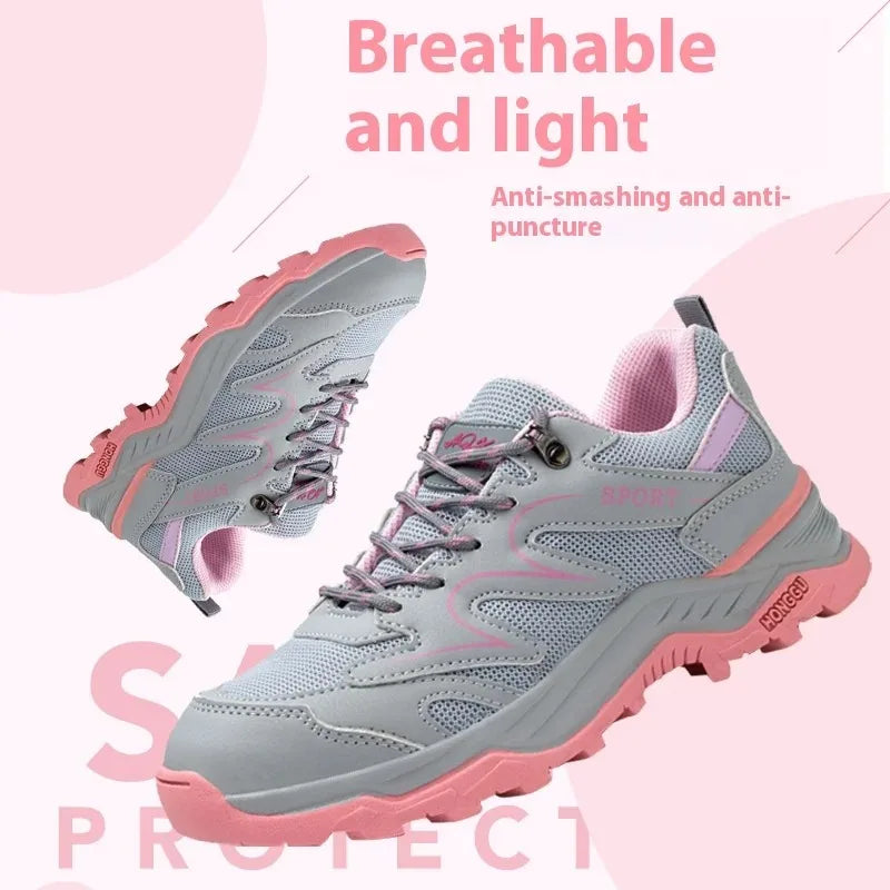 Women's Safety Shoes Anti Smash Puncture Proof Work Shoe Indestructible Steel Toe Breathable Running Shoes Lace Up Women Shoes