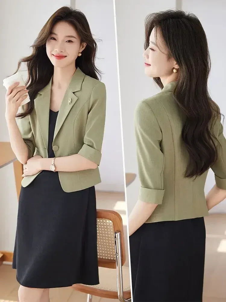 Blazer Negro para Mujer Blazer Ajustado Traje de Trabajo de Oficina para Dama Chaqueta Recortada Primavera Verano Diseño de Top Corto Abrigos Casuales Mujer Un Botón
