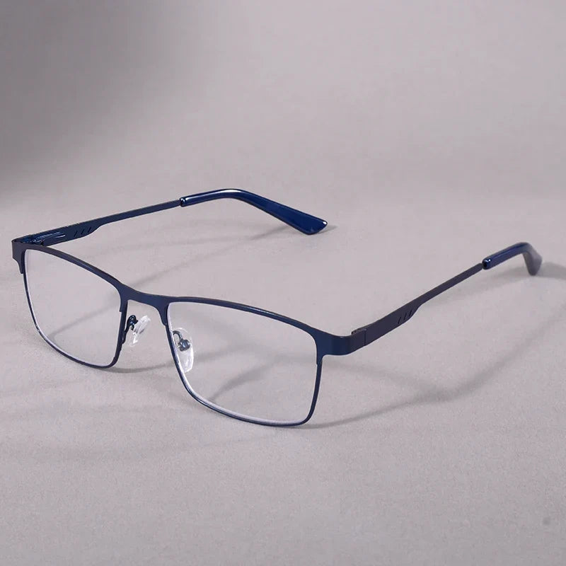 May Flower Anti Blue Light Reading Glasses Men Metal Prescription Eyeglasses With Spring Hinge Blue Color Frame For Men +75+175