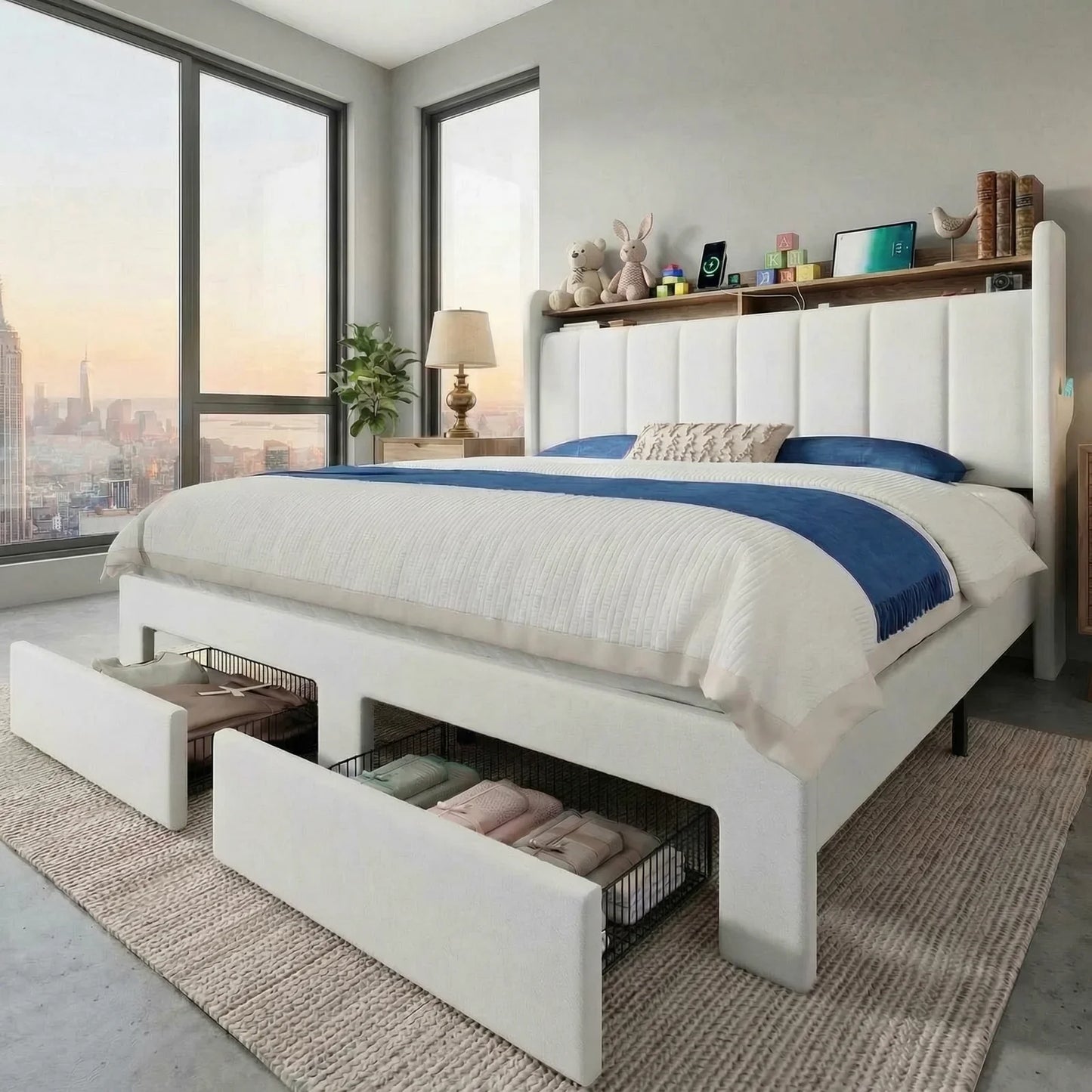 HOOMIC Bed Frame With Storage Drawers, Shelves, And LED Lighting