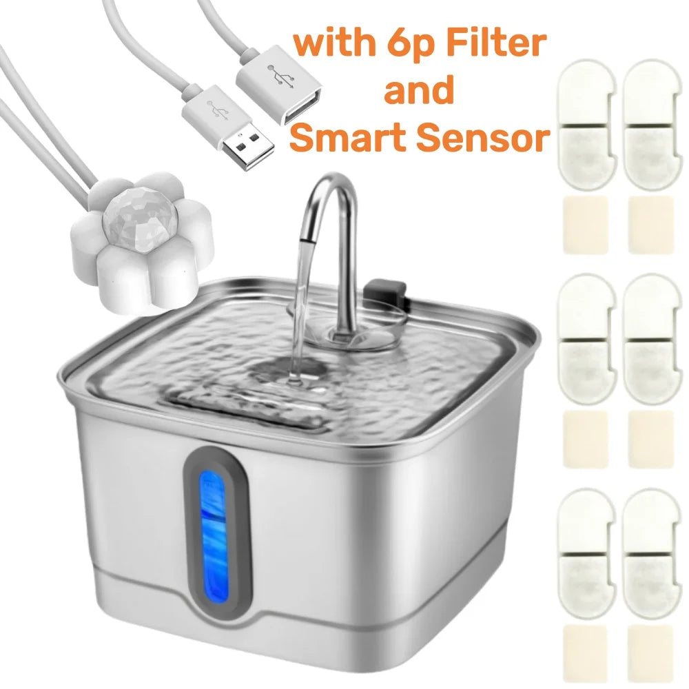 101oz/3l Stainless Steel Cat Water Fountain Automatic Pet Water