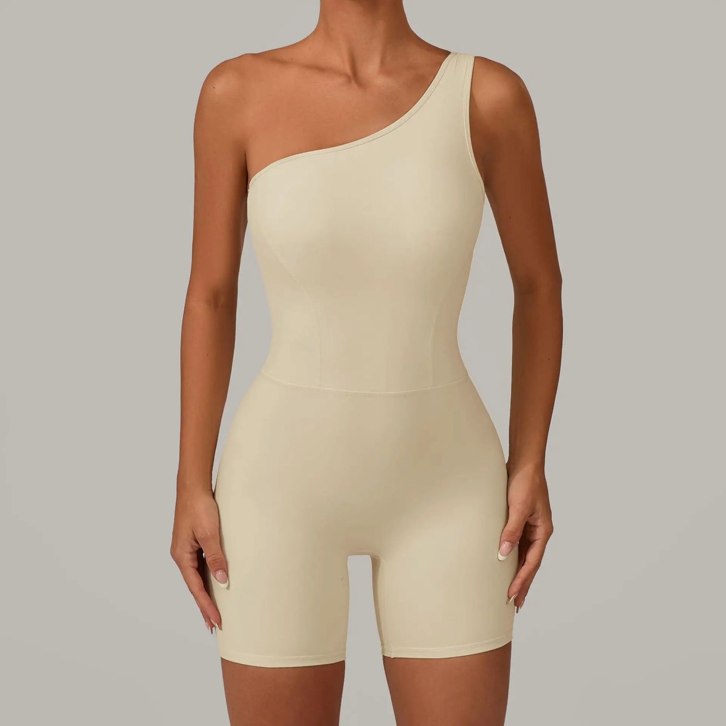 Summer One Shoulder Yoga Short Jumpsuit Women Sexy Cut Out Backless Scrunch Booty One Piece Suit Gym Workout Fitness Clothes