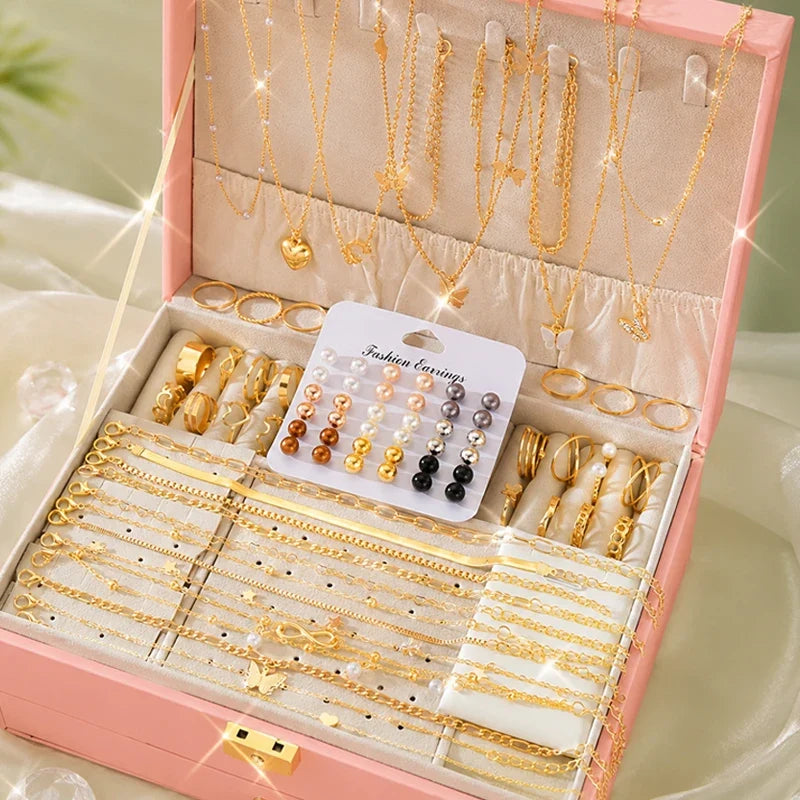 83pcs Elegant Pearl Geometric Earrings Necklace Bracelet Ring Jewelry
