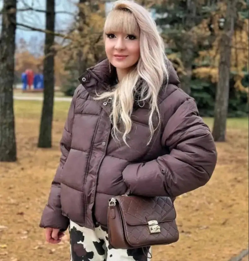ZAROY Women's Thick Warm Cotton Jacket With Rhinestones Winter Casual Stand Collar Zipper Pocket Down Coat Puffer куртка