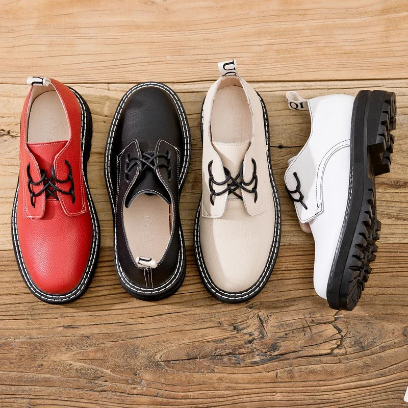 Retro Women Shoes Genuine Leather 2026 New Spring British Style Student Shoes Wild Thick Large Size 41 42 43 Ladies Oxford Shoes