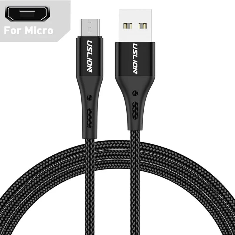 USLION Black Micro USB Cable Fast Charging For Xiaomi Android Mobile Phone Data Cable for Samsung Micro USB Charger Wires 3M/2M